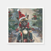 ブルドッグフランスのライディングオートバイクリスマス スタンダードカクテルナプキン (正面)