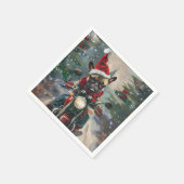 ブルドッグフランスのライディングオートバイクリスマス スタンダードカクテルナプキン (角)