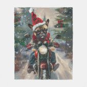 ブルドッグフランスのライディングオートバイクリスマス フリースブランケット (正面)