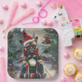 ブルドッグフランスのライディングオートバイクリスマス ペーパープレート (パーティー)