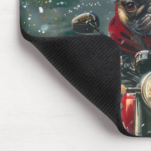 ブルドッグフランスのライディングオートバイクリスマス マウスパッド (コーナー)