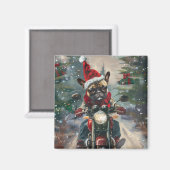 ブルドッグフランスのライディングオートバイクリスマス マグネット (正面/裏面)