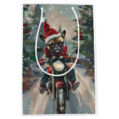 ブルドッグフランスのライディングオートバイクリスマス ミディアムペーパーバッグ (正面)