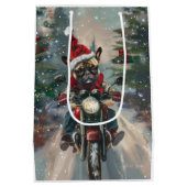 ブルドッグフランスのライディングオートバイクリスマス ミディアムペーパーバッグ (裏面)