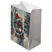 ブルドッグフランスのライディングオートバイクリスマス ミディアムペーパーバッグ (裏面アングル)