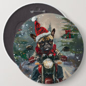 ブルドッグフランスのライディングオートバイクリスマス 缶バッジ (正面&裏面)