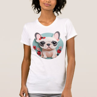 ブルドッグフランスのラディバグ花紙カッティングアート Tシャツ