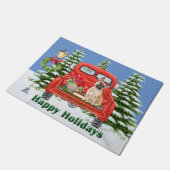 ブルドッグフランスのレッドヴィンテージトラックファミリー名 ドアマット (アングル)