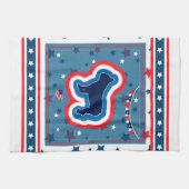 ブルドッグフランスのレッド白とブルー7月4日 キッチンタオル (横)