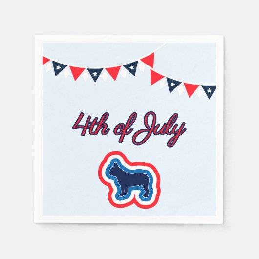 ブルドッグフランスのレッド白とブルー7月4日 スタンダードカクテルナプキン (正面)