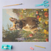 ブルドッグフランスのワイルドフラワーカラフルフィールドの切り離し 薄葉紙 (クラフト)