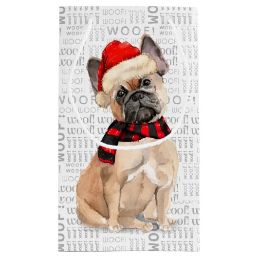 ブルドッグフランスのワードアートクリスマス スモールペーパーバッグ (裏面)