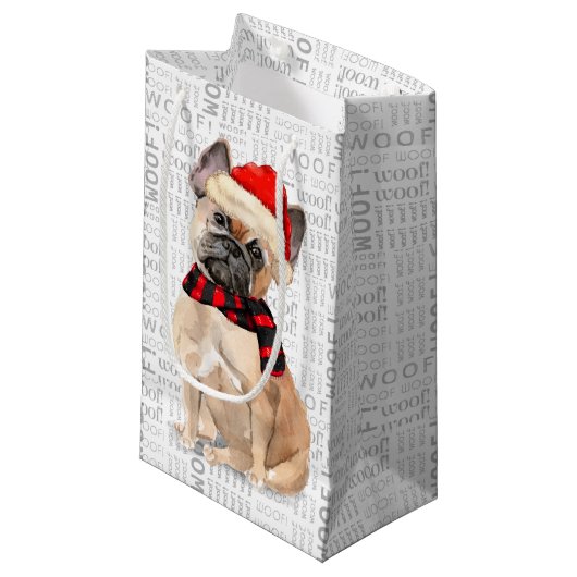 ブルドッグフランスのワードアートクリスマス スモールペーパーバッグ (正面アングル)
