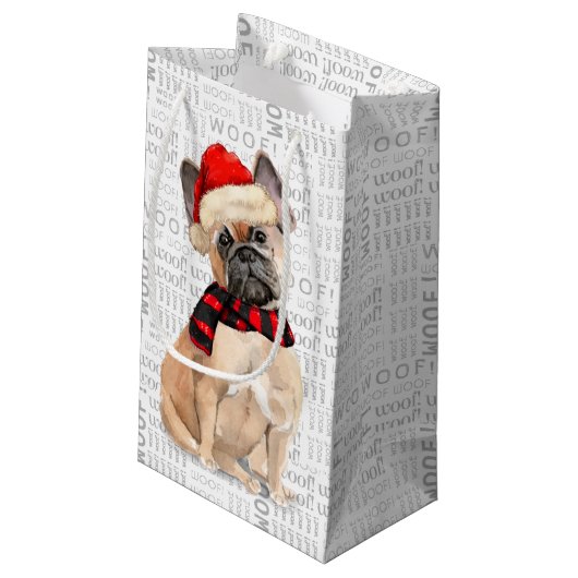 ブルドッグフランスのワードアートクリスマス スモールペーパーバッグ (裏面アングル)