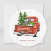 ブルドッグフランスのヴィンテージレッドトラッククリスマス シーズンカード (正面)