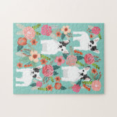 ブルドッグフランスのヴィンテージ花模様 ジグソーパズル (横)