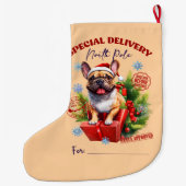ブルドッグフランスの北極デリバリ ラージクリスマスストッキング (裏面)