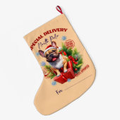 ブルドッグフランスの北極デリバリ ラージクリスマスストッキング (裏面 (吊り時))