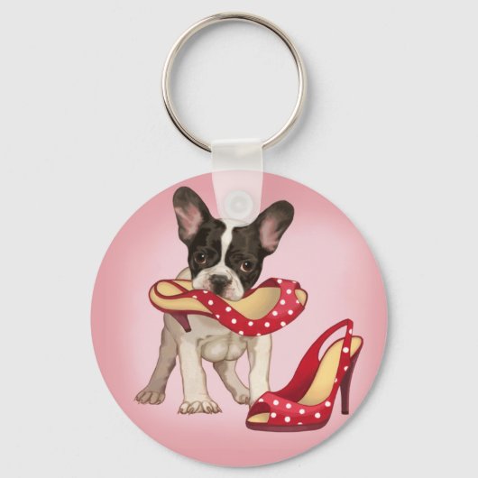 ブルドッグフランスの及び水玉模様靴 キーホルダー (正面)