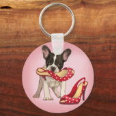 ブルドッグフランスの及び水玉模様靴 キーホルダー (正面)