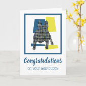 ブルドッグフランスの子犬おめでとう カード (黄色い花)