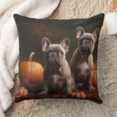 ブルドッグフランスの子犬の秋の喜びカボチャ クッション (ブランケット)