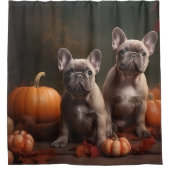 ブルドッグフランスの子犬の秋の喜びカボチャ シャワーカーテン (正面)