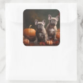 ブルドッグフランスの子犬の秋の喜びカボチャ スクエアシール (バッグ)