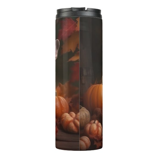 ブルドッグフランスの子犬の秋の喜びカボチャ タンブラー (裏面)