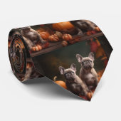 ブルドッグフランスの子犬の秋の喜びカボチャ ネクタイ (ロール)