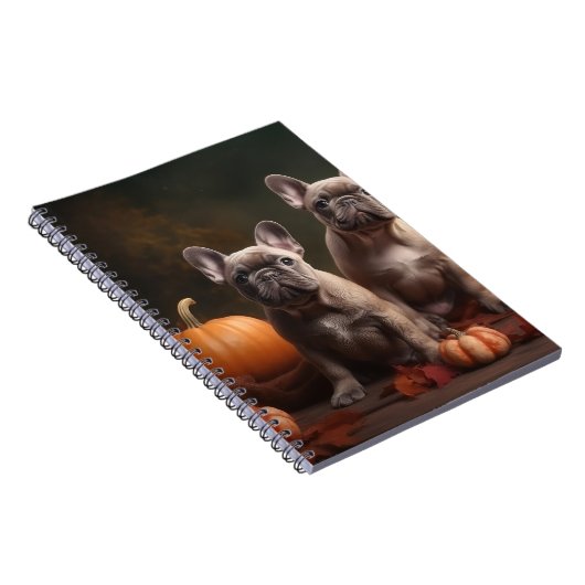 ブルドッグフランスの子犬の秋の喜びカボチャ ノートブック (右側)