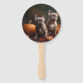 ブルドッグフランスの子犬の秋の喜びカボチャ ハンドファン (正面)