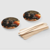 ブルドッグフランスの子犬の秋の喜びカボチャ ハンドファン (組立なし)