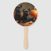 ブルドッグフランスの子犬の秋の喜びカボチャ ハンドファン (正面)