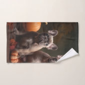 ブルドッグフランスの子犬の秋の喜びカボチャ バスタオルセット (ハンドタオル)