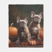 ブルドッグフランスの子犬の秋の喜びカボチャ フリースブランケット (正面)