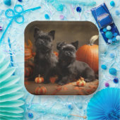 ブルドッグフランスの子犬の秋の喜びカボチャ ペーパープレート (パーティー)