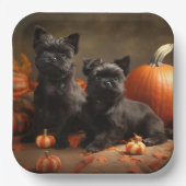 ブルドッグフランスの子犬の秋の喜びカボチャ ペーパープレート (正面)