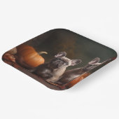 ブルドッグフランスの子犬の秋の喜びカボチャ ペーパープレート (傾斜あり)