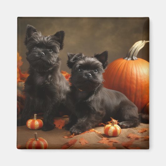 ブルドッグフランスの子犬の秋の喜びカボチャ マグネット (正面)