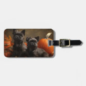 ブルドッグフランスの子犬の秋の喜びカボチャ ラゲッジタグ (正面横)