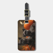 ブルドッグフランスの子犬の秋の喜びカボチャ ラゲッジタグ (正面縦)