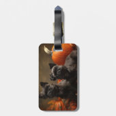 ブルドッグフランスの子犬の秋の喜びカボチャ ラゲッジタグ (裏面縦)