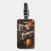 ブルドッグフランスの子犬の秋の喜びカボチャ ラゲッジタグ (正面縦)