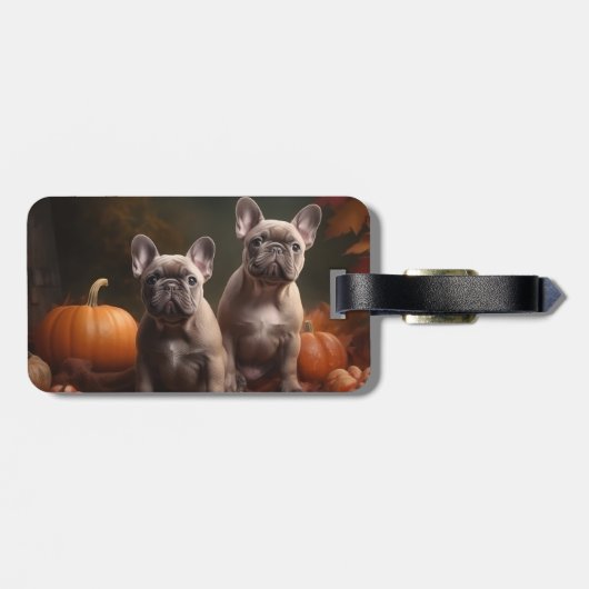 ブルドッグフランスの子犬の秋の喜びカボチャ ラゲッジタグ (裏面横)