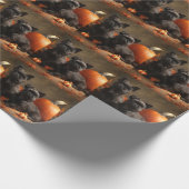 ブルドッグフランスの子犬の秋の喜びカボチャ ラッピングペーパー (角)