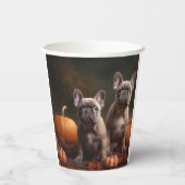 ブルドッグフランスの子犬の秋の喜びカボチャ 紙コップ (裏面)