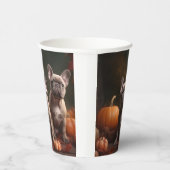 ブルドッグフランスの子犬の秋の喜びカボチャ 紙コップ (右)