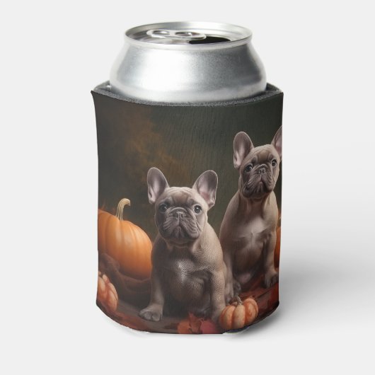 ブルドッグフランスの子犬の秋の喜びカボチャ 缶クーラー (缶裏面)