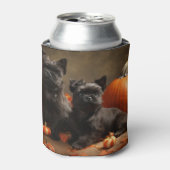 ブルドッグフランスの子犬の秋の喜びカボチャ 缶クーラー (缶正面)